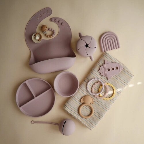 Mushie siliconen kinderkom met zuignap - soft lilac