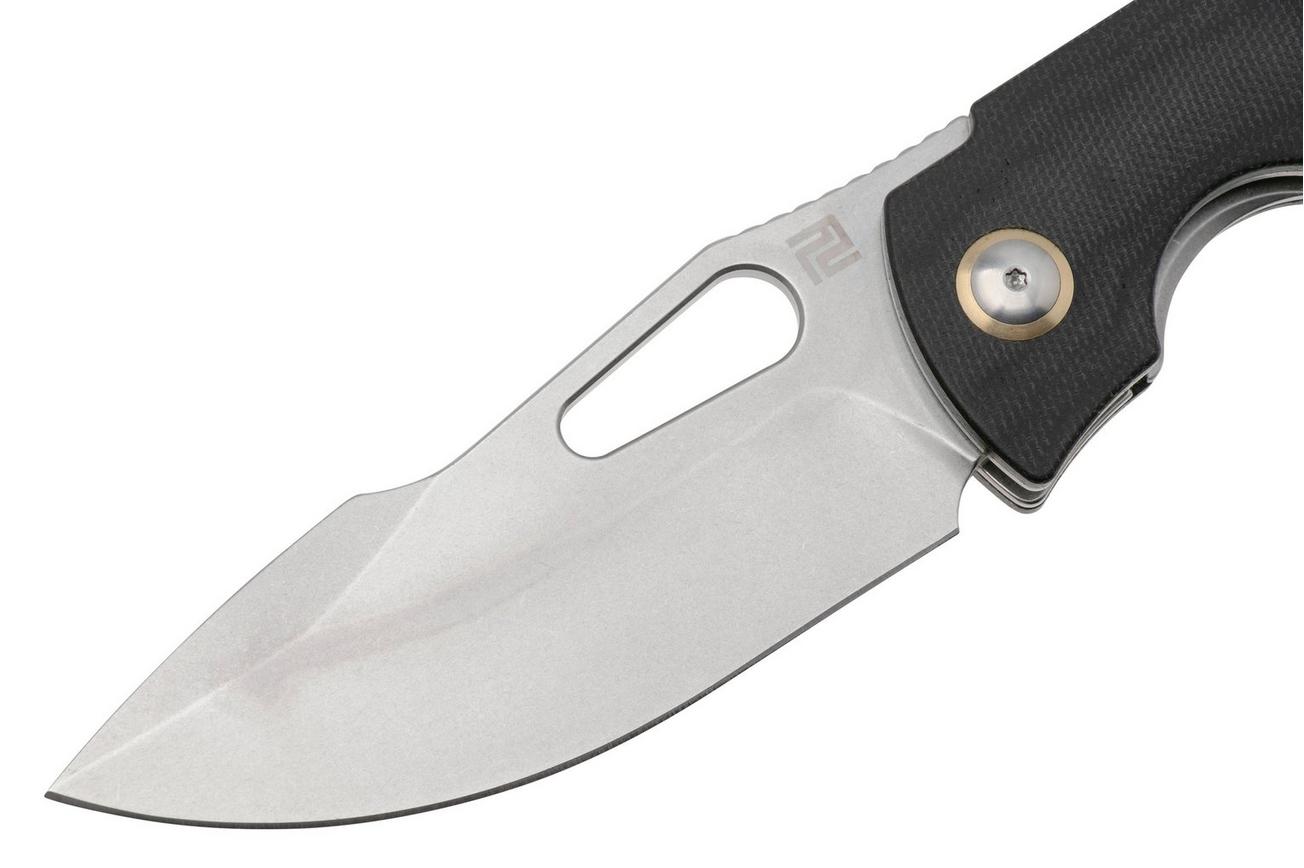 Artisan Cutlery Xcellerator 1860P-MBK, Stonewashed AR-RPM9, Black Micarta zakmes, Mike Snody design