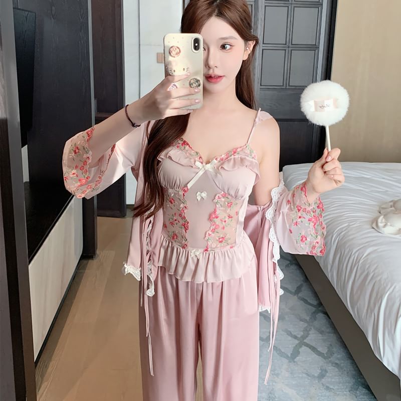 Almilo - Bloemen camisole top / jas / broek / shorts / pyjama set