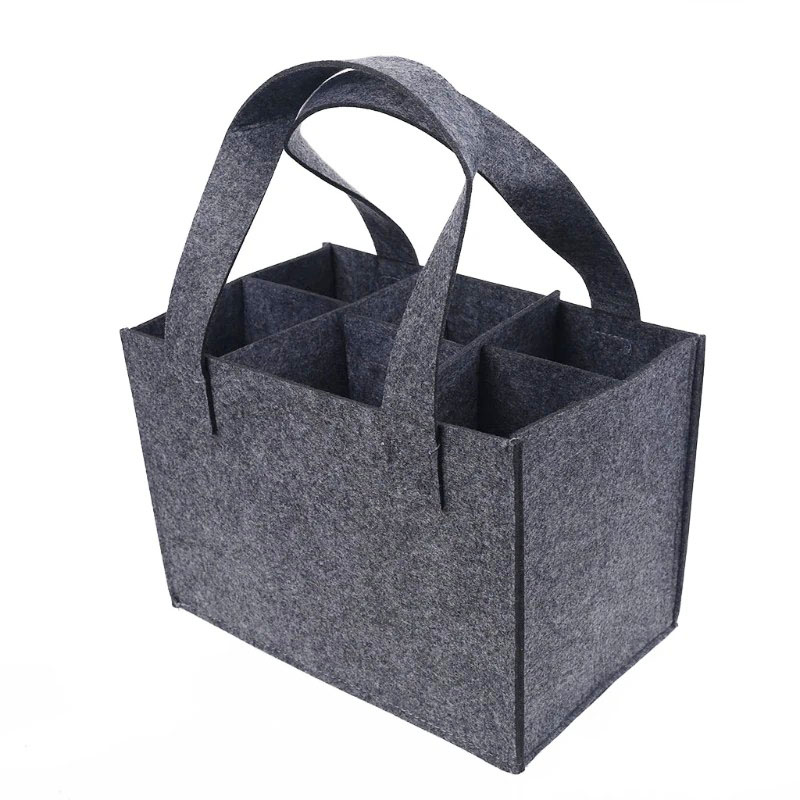 (24x18cm) Filz Flaschen Tasche 6-fach Flaschenträger Halter für Wasser / Bier / Wein - Grau