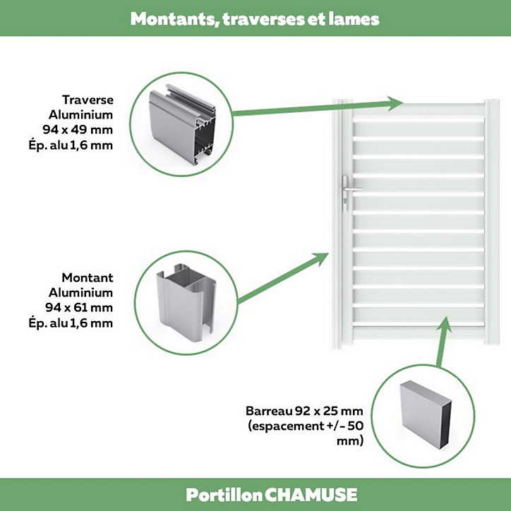 Portillon Jardimat battant aluminium Chamuse blanc - 100 x h.164 cm