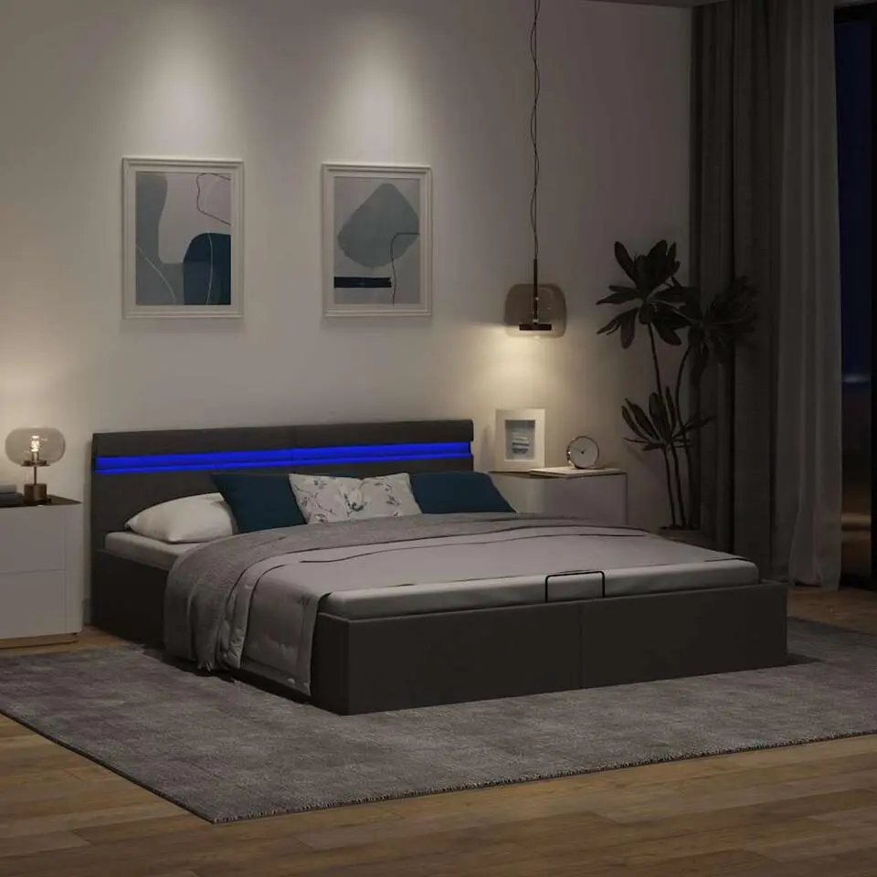 vidaXL - Bed met opbergruimte en LED - Donkergrijs - Stof - 180x200 cm