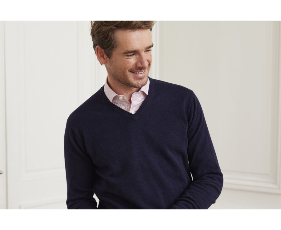 Pull homme laine col V Navy - ELIAN