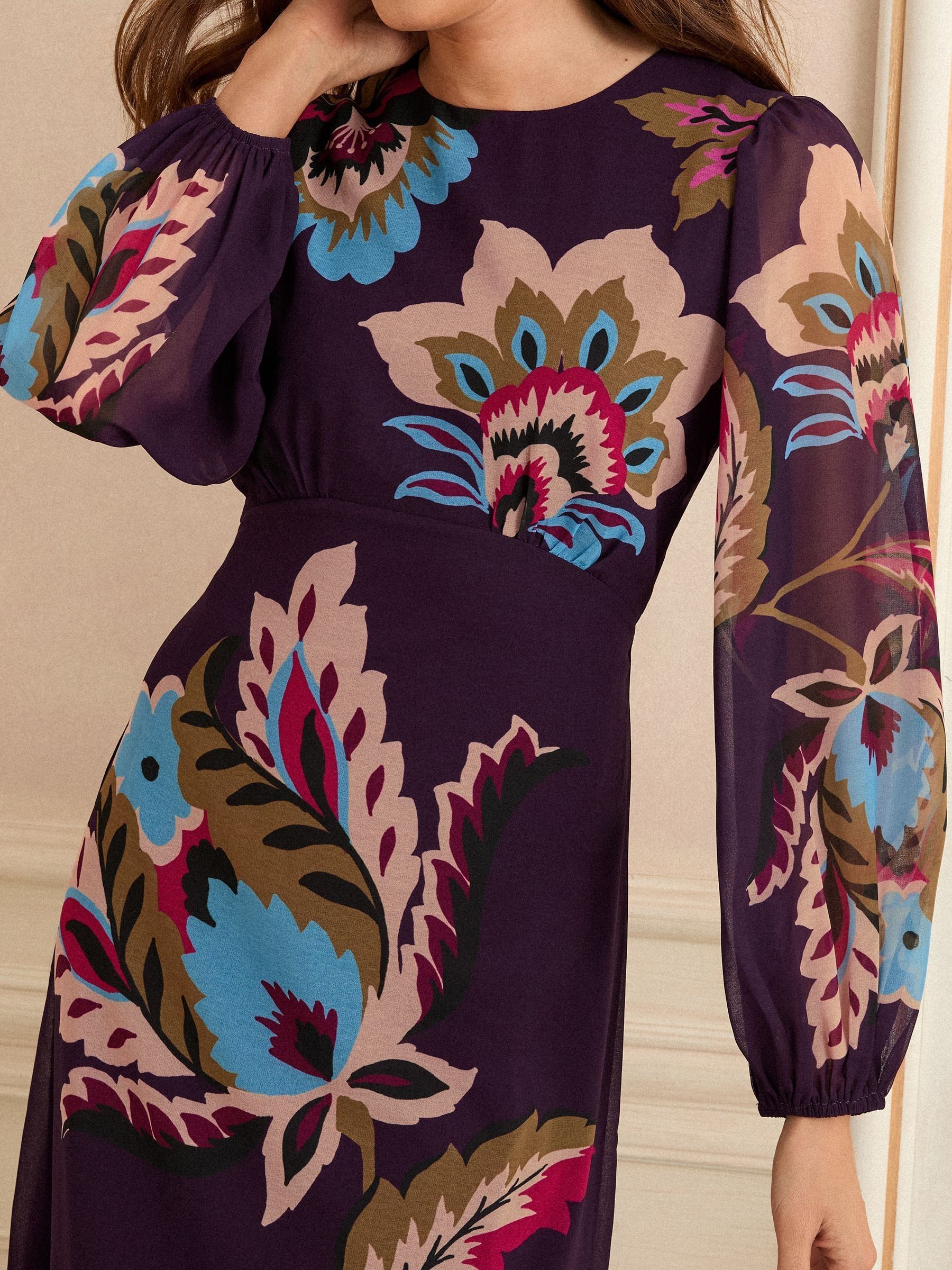 Love & Roses midi-jurk met lange mouwen