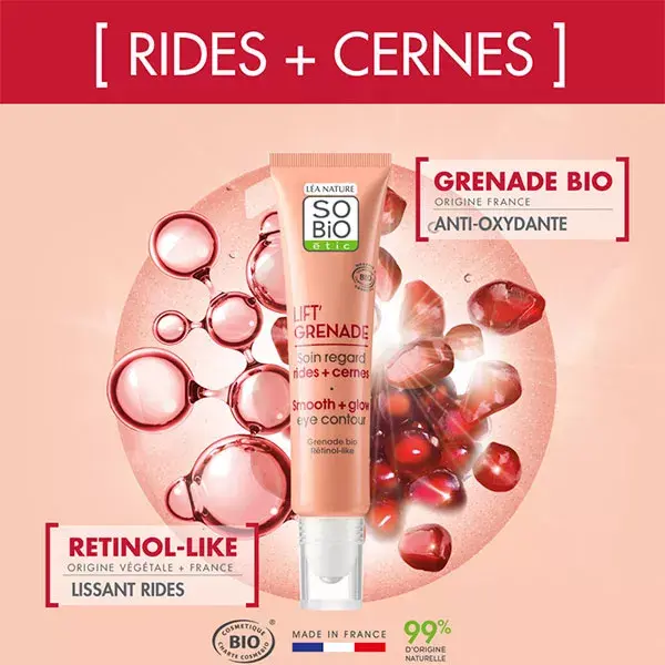 So'Bio Étic Lift'Grenade Cuidado Orgânico para a Área dos Olhos, Antirrugas e Olheiras, 15ml