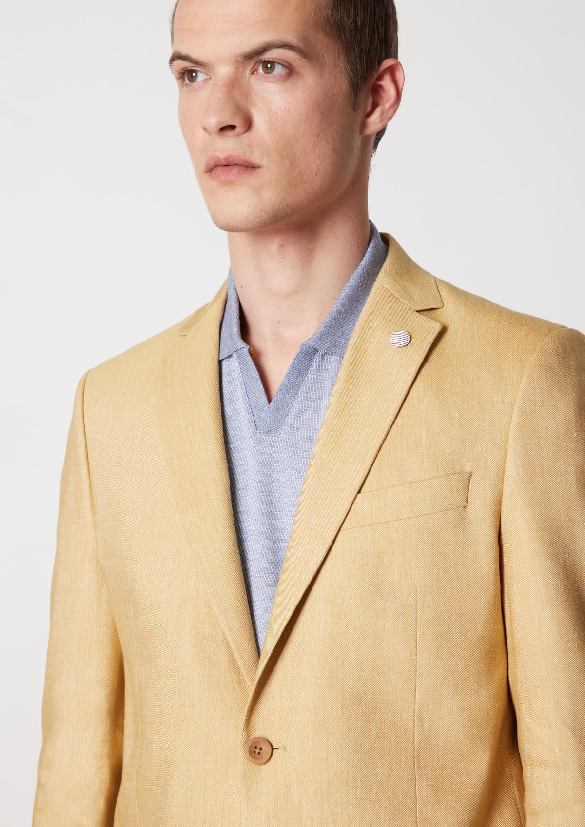 Veste coordonnable Regular en lin mélangé uni jaune curry