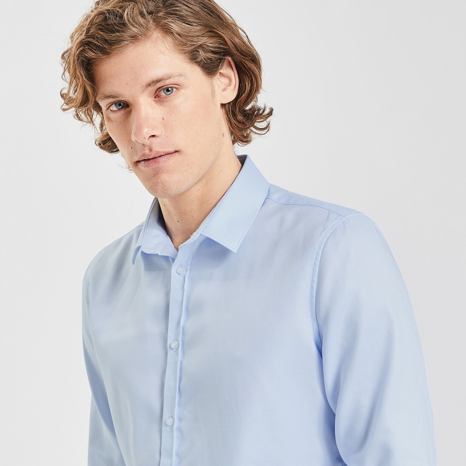 Chemise slim unie stay white/black coton Bleu clair