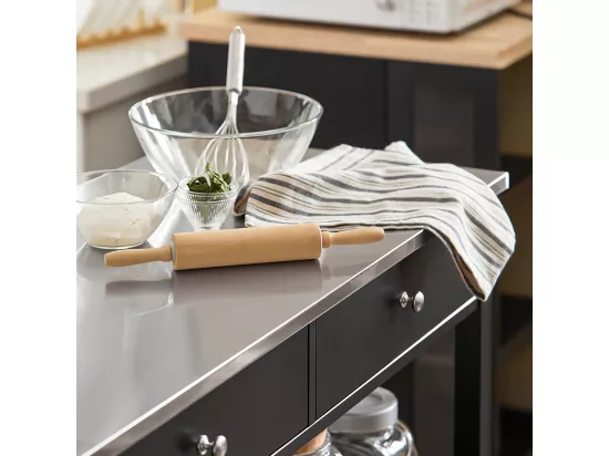 Desserte Roulante Chariot de Cuisine de 2 étages avec Grand Plan de Travail en Acier INOX, FKW47-SCH