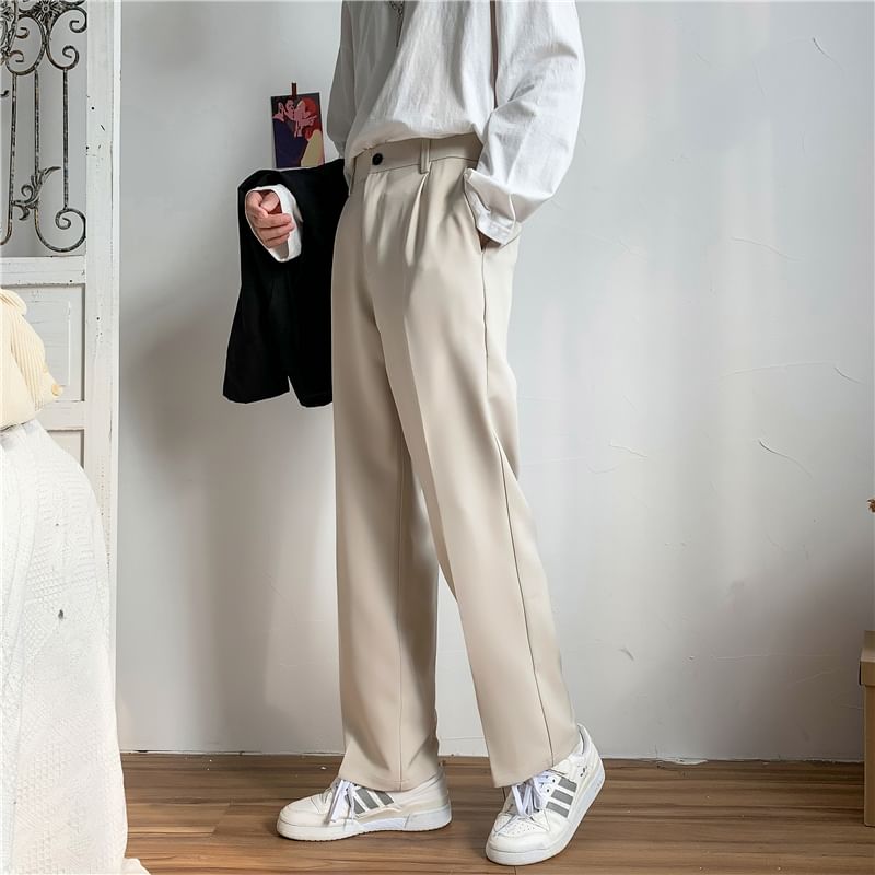 Freehop - Mid Rise Plain Straight Leg Dress Pants