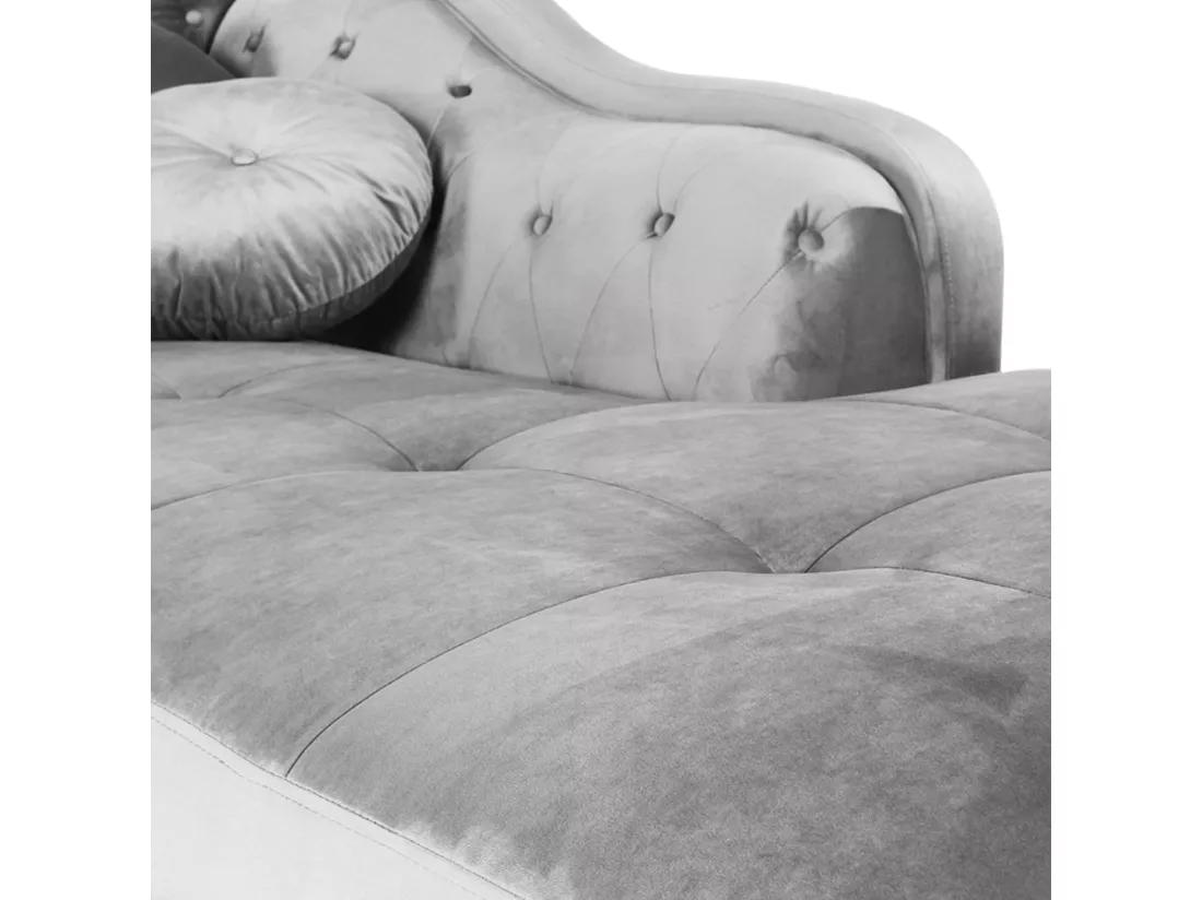 Canapé d'angle Droit Empire Velours Argent style Chesterfield