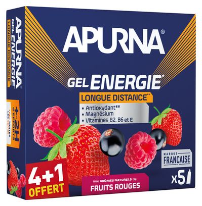 Gels énergétiques Apurna Longue Distance Fruits Rouges - 5x35g (4 1 offert)