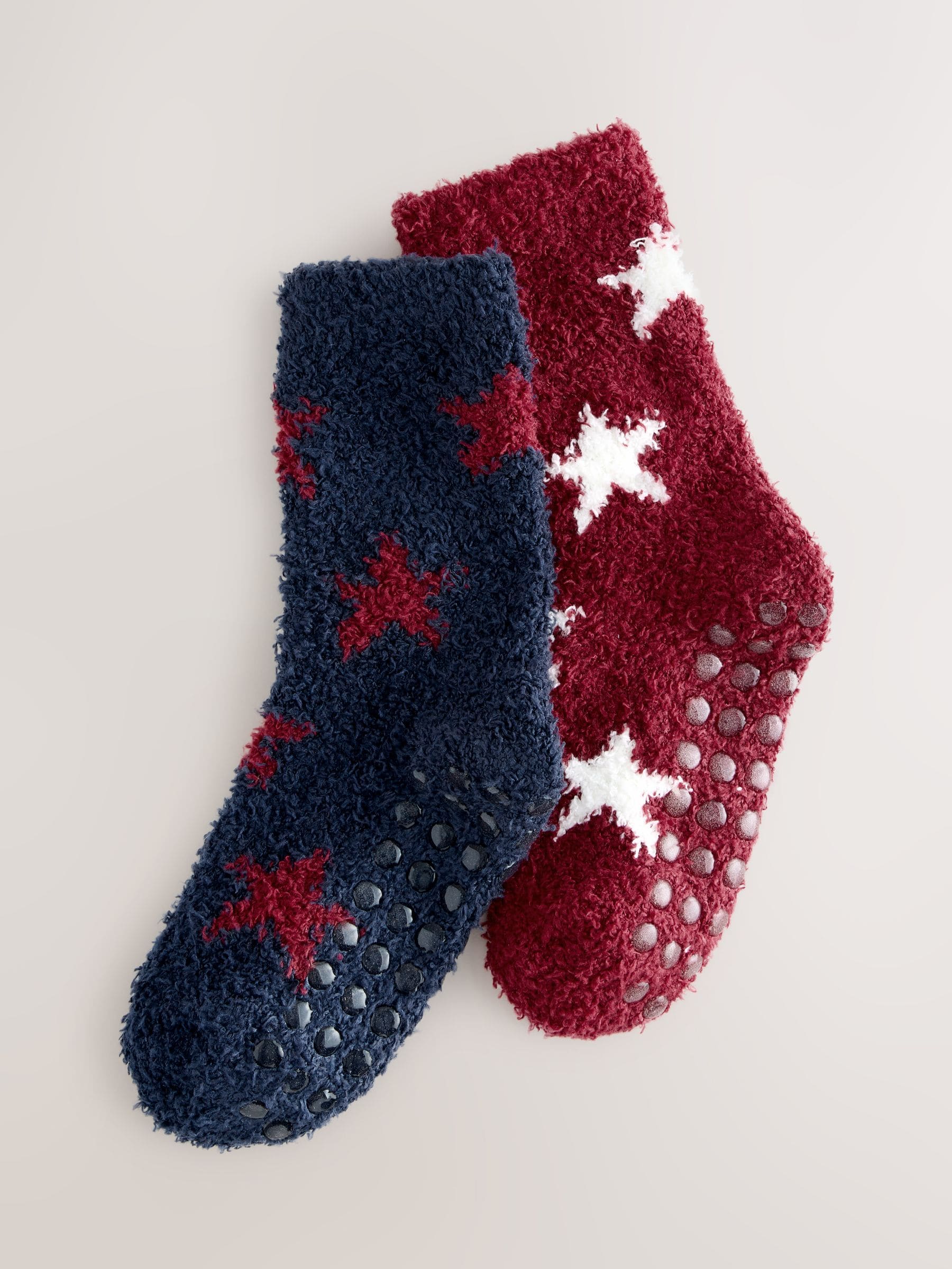 Rood/marineblauw met sterrenprint - 2 paar knusse sokken