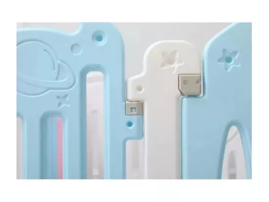 Parc bébé plastique pliable, 12+2 Panneaux, 128×128cm Parc Enfant panneaux d'activité et de porte avec loquet de sécurité - Bleu