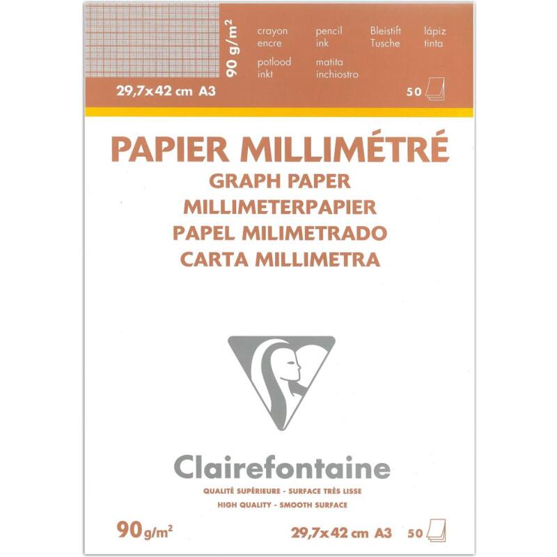 Vélin Millimétré bloc collé 50F A3 90g