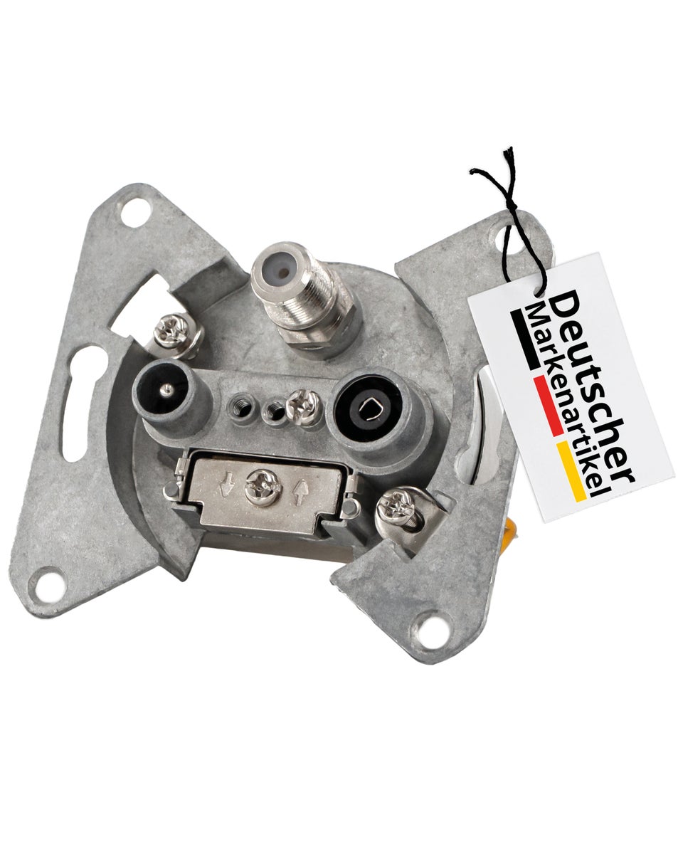 3-gats SAT-aansluiting 0,5–2400 MHz, Unicable-compatibel, eindaansluiting, antenneaansluiting, opbouw- en inbouwmontage, DC-doorlaat, klasse A, DVB-C, DVB-S/S2, DVB-T/T2