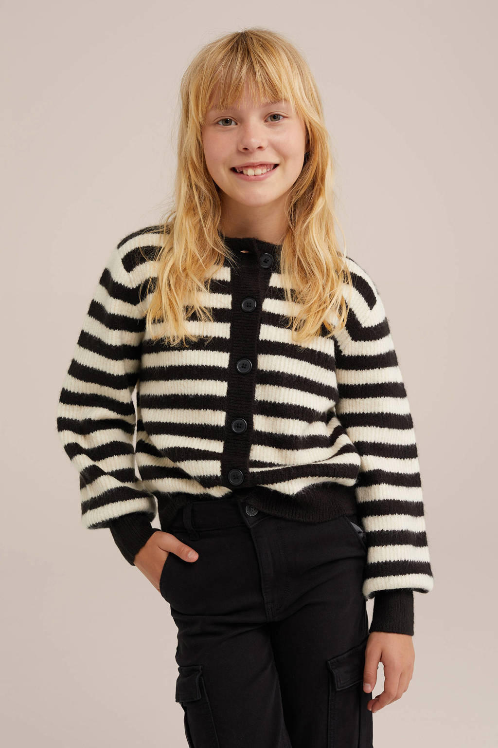 WE Fashion gestreept vest zwart/ecru