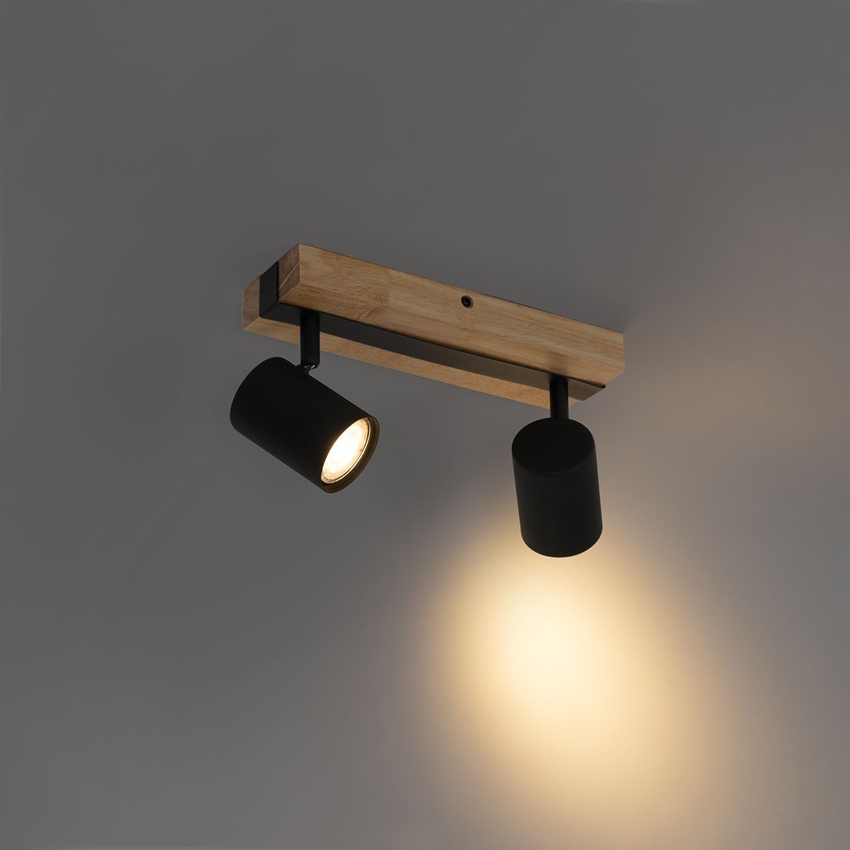 Plafondlamp zwart met hout 2-lichts verstelbaar rechthoekig - Jeana