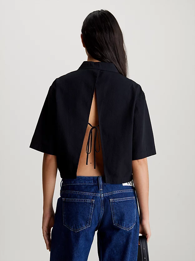 Camisa de algodão seersucker com gravata