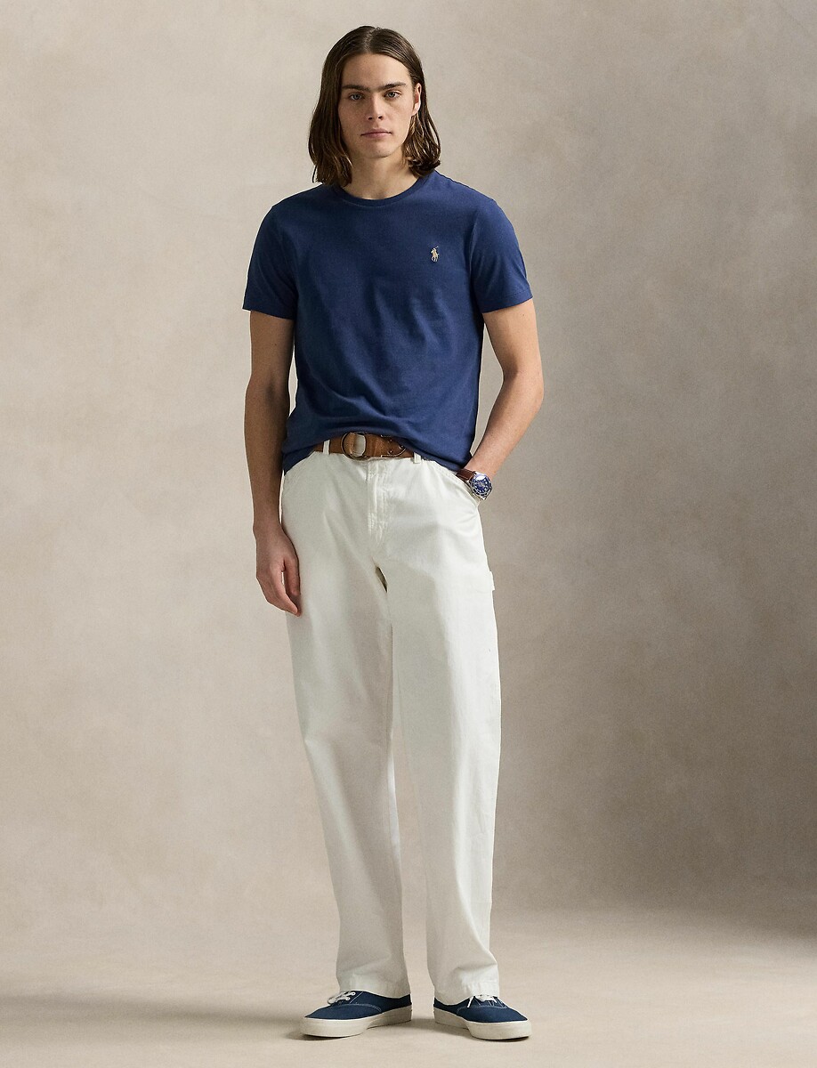 POLO RALPH LAUREN<br>Camiseta lisa de malha fina com logotipo bordado