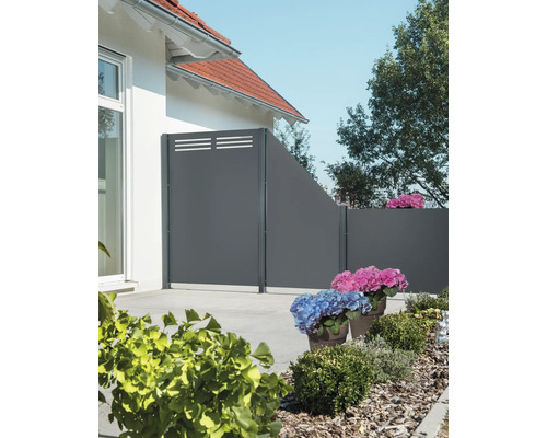 Nuria aluminium composiet paneel met decoratieve frees, 125 x 180 cm, RAL 7016 antraciet