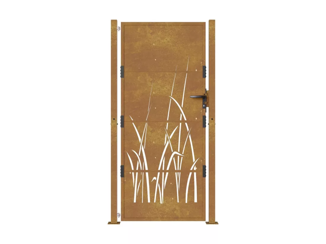 Portail de jardin 105x180 cm acier corten conception d'herbe