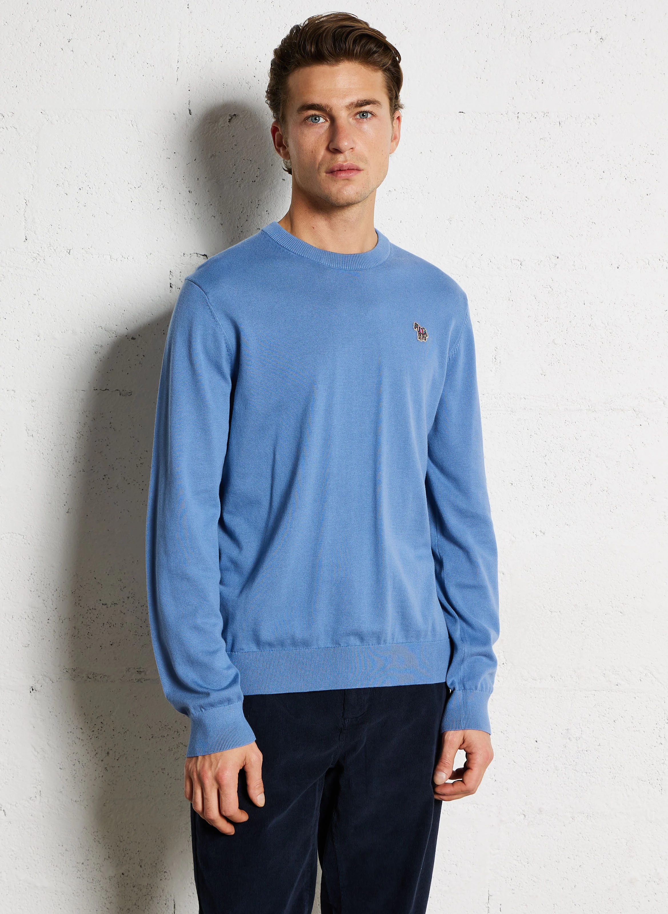 Pull col rond en coton bio| Bleu