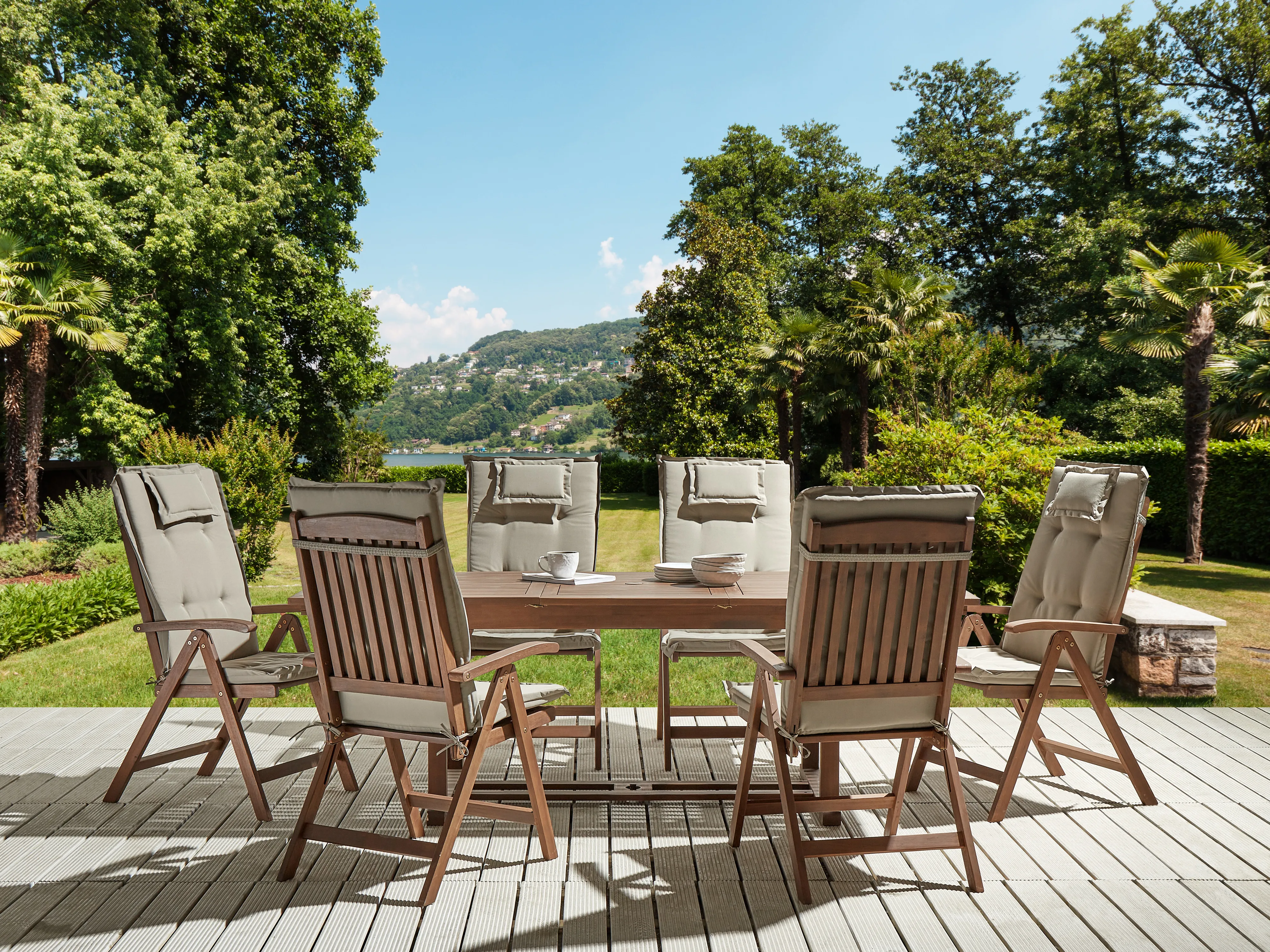Tuinset 6-zits AMANTEA met kussens Acaciahout Taupe