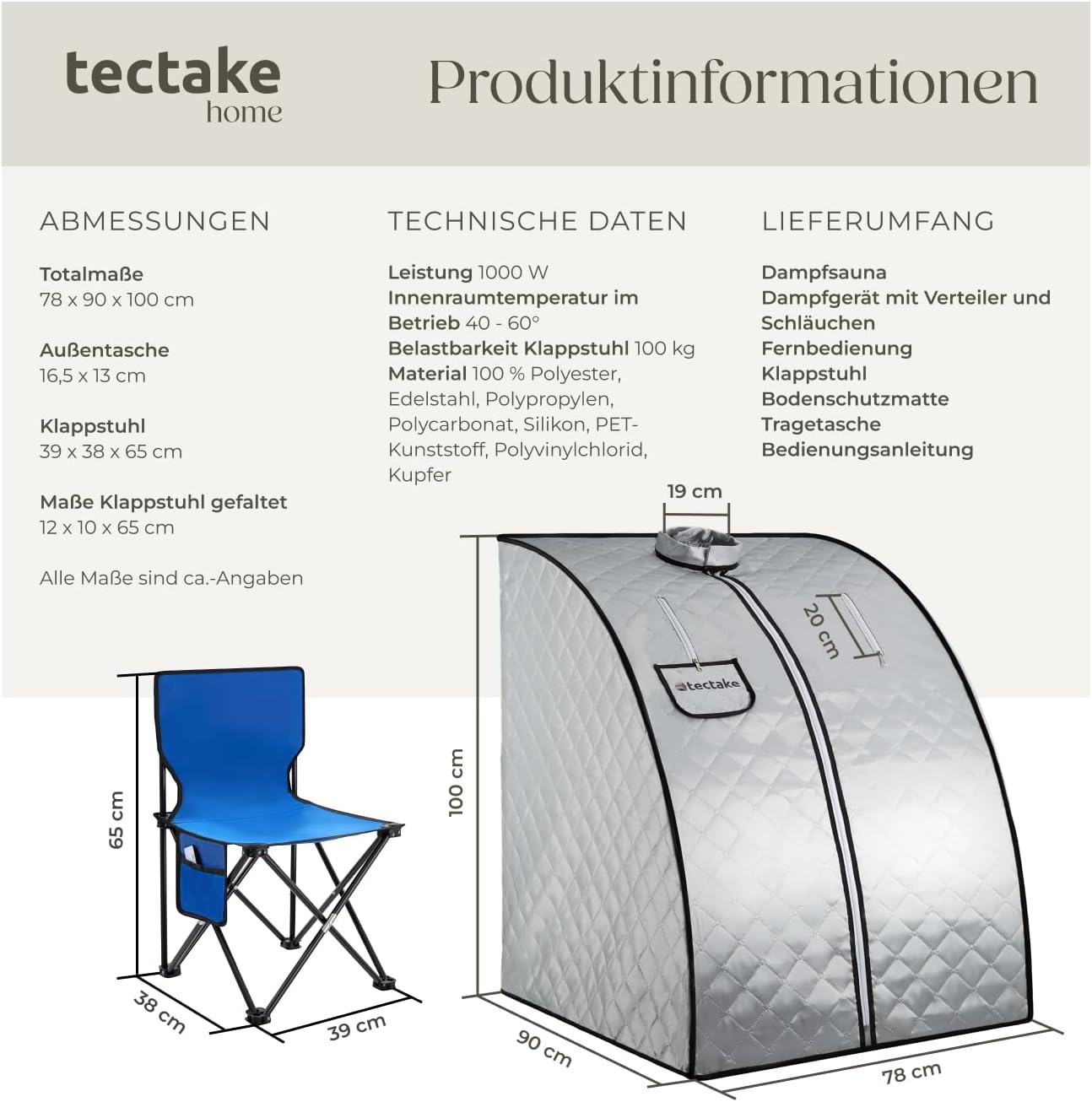 tectake® tragbare Dampfsauna für Zuhause mit 15 Temperaturmodi und Timer, Sauna Zelt für Zuhause, Zeltsauna mit Ofen/Dampfgenerator, Mini Sauna, Wellness für Zuhause, Heimsauna - Silbergrau