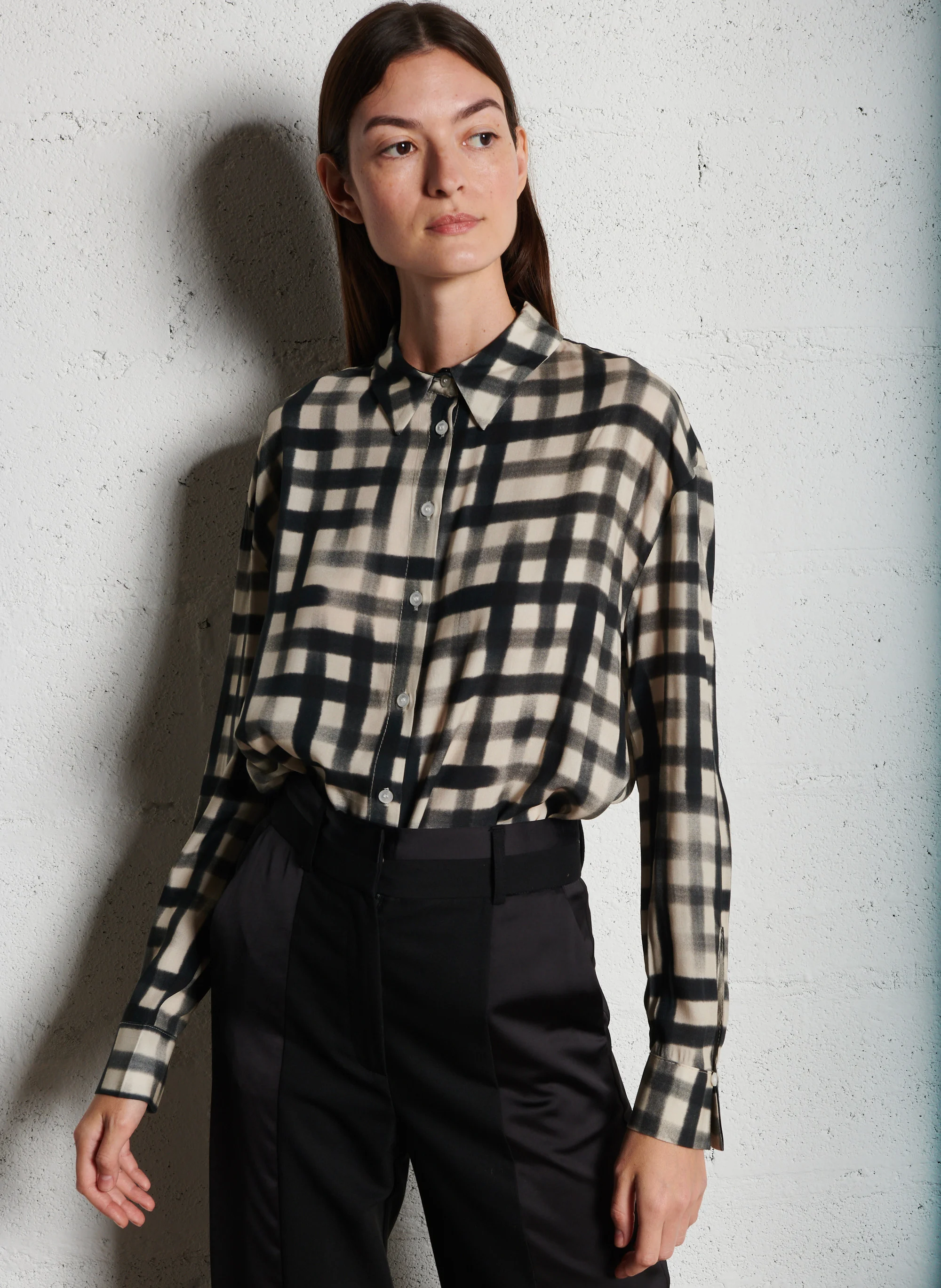 Chemise col classique imprimé carreaux | Blanc