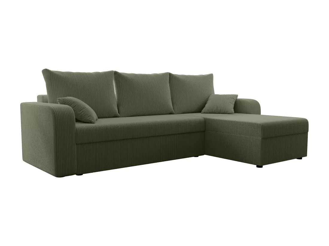 Canapé d'angle convertible et réversible en velours côtelé vert kaki ONABIA