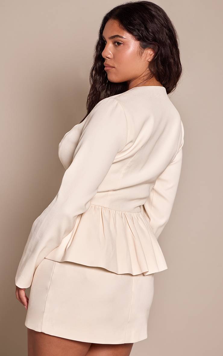 Crème Veste En Tissu Tissé À Détail Volant Shape