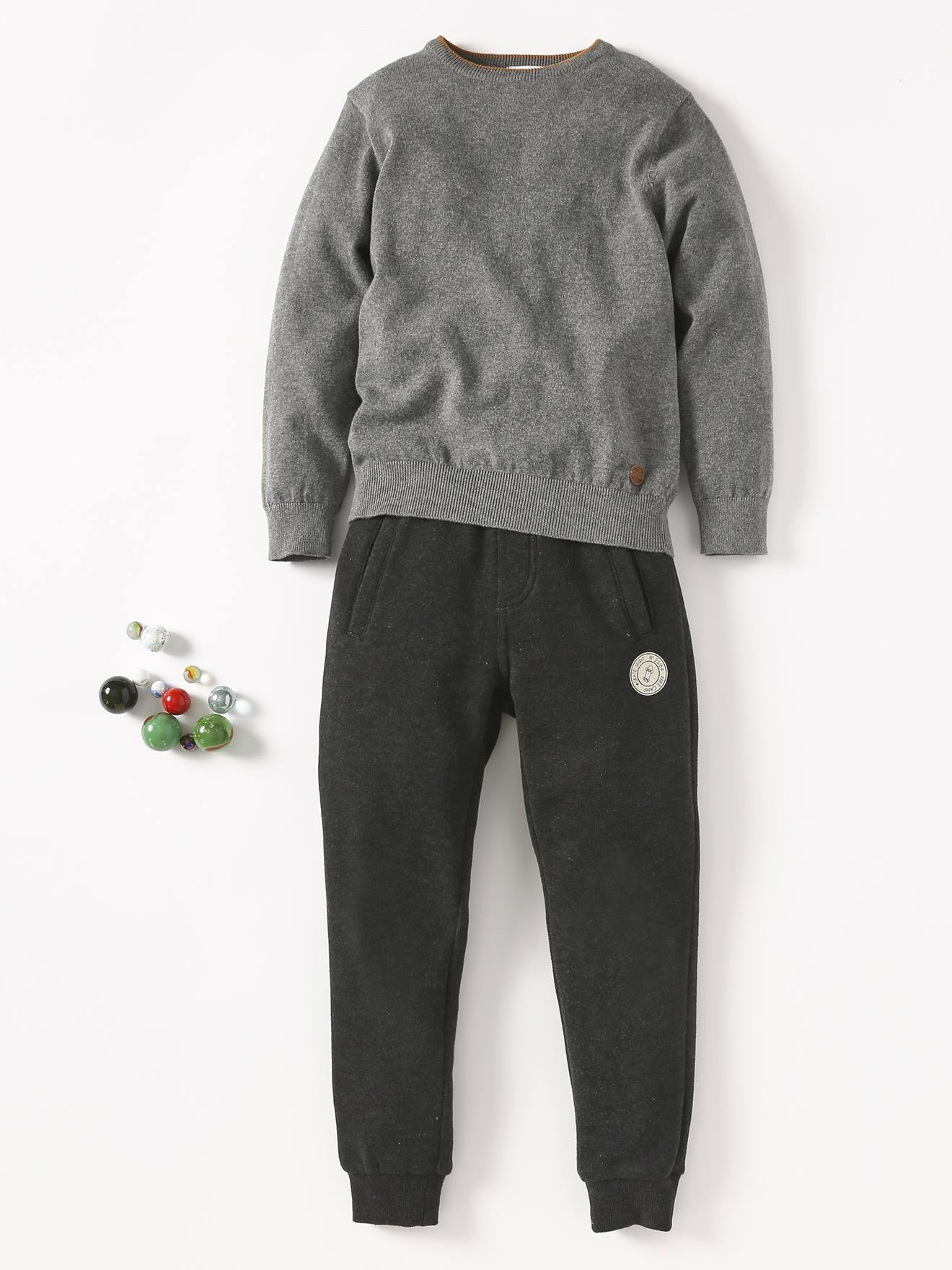 Calça de moletom estilo jogging, preta mesclada escura para menino