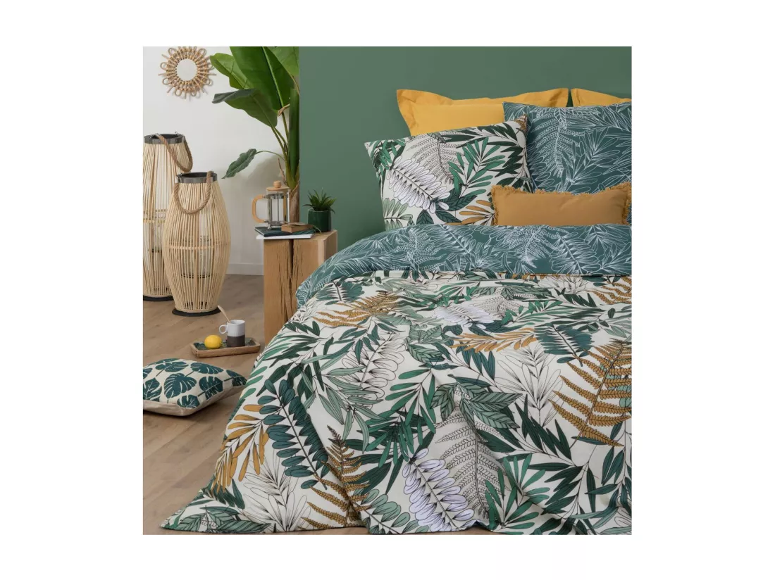 Parure de lit 2 Personnes 240 x 220 cm Housse de couette avec 2 taies Imprimé Tropik