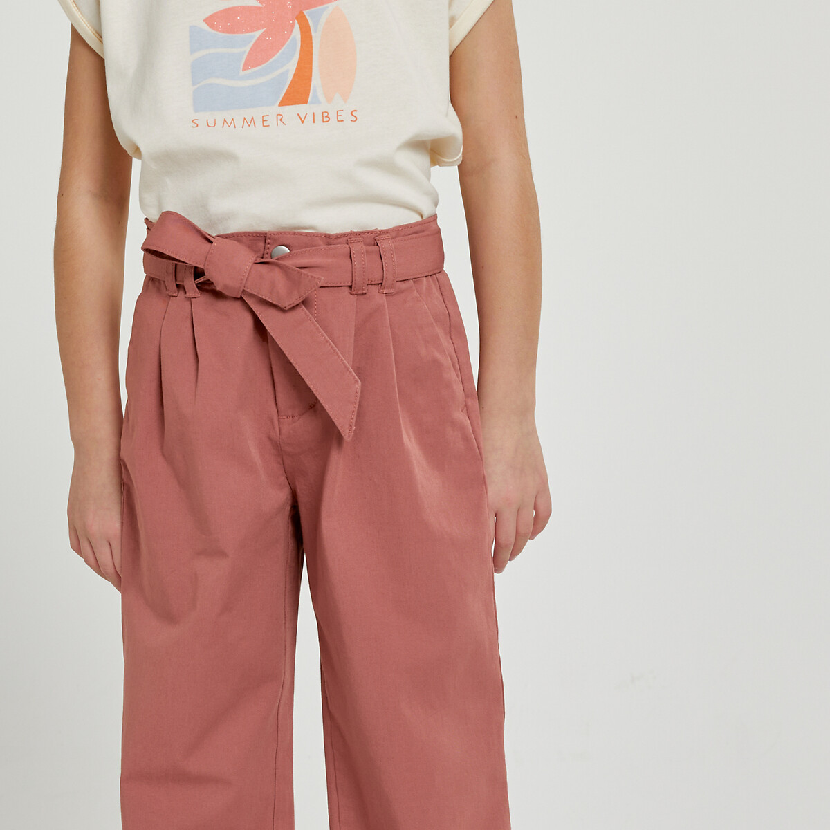 COLEÇÃO LA REDOUTE<br>Calças chino largas com cinto de amarrar