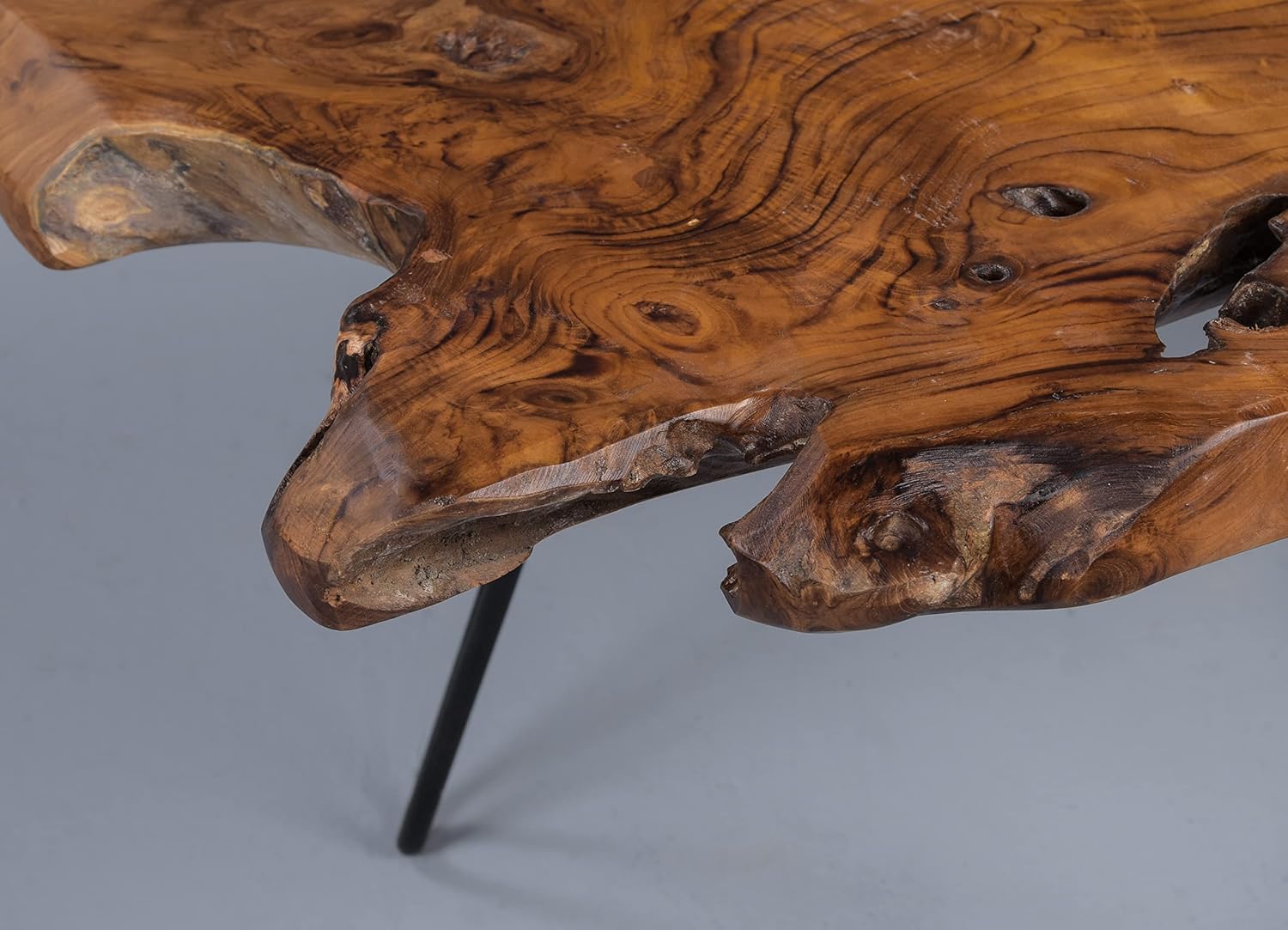 M2 Kollektion Tallus Couchtisch – Massives Teakholz, 100 x 40 x 40 cm I Naturbelassen I Schwarze Metallbeine I Einzigartiges Unikat, Braun