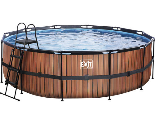EXIT WoodPool ronde opzetzwembadset Ø 450x122 cm incl. zandfiltersysteem & ladder, houtlook