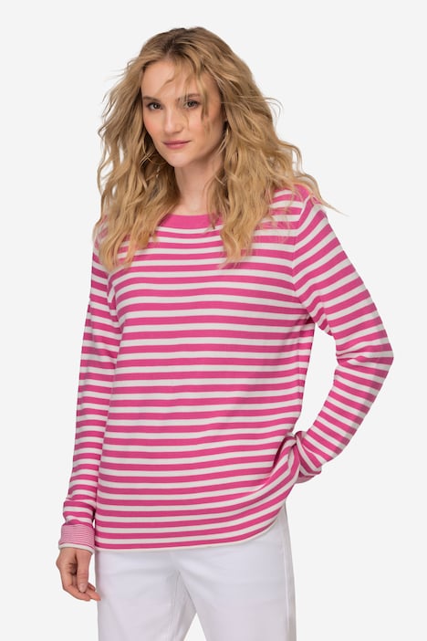 Pullover, Feinstrick, Ringel, U-Boot-Ausschnitt, Langarm