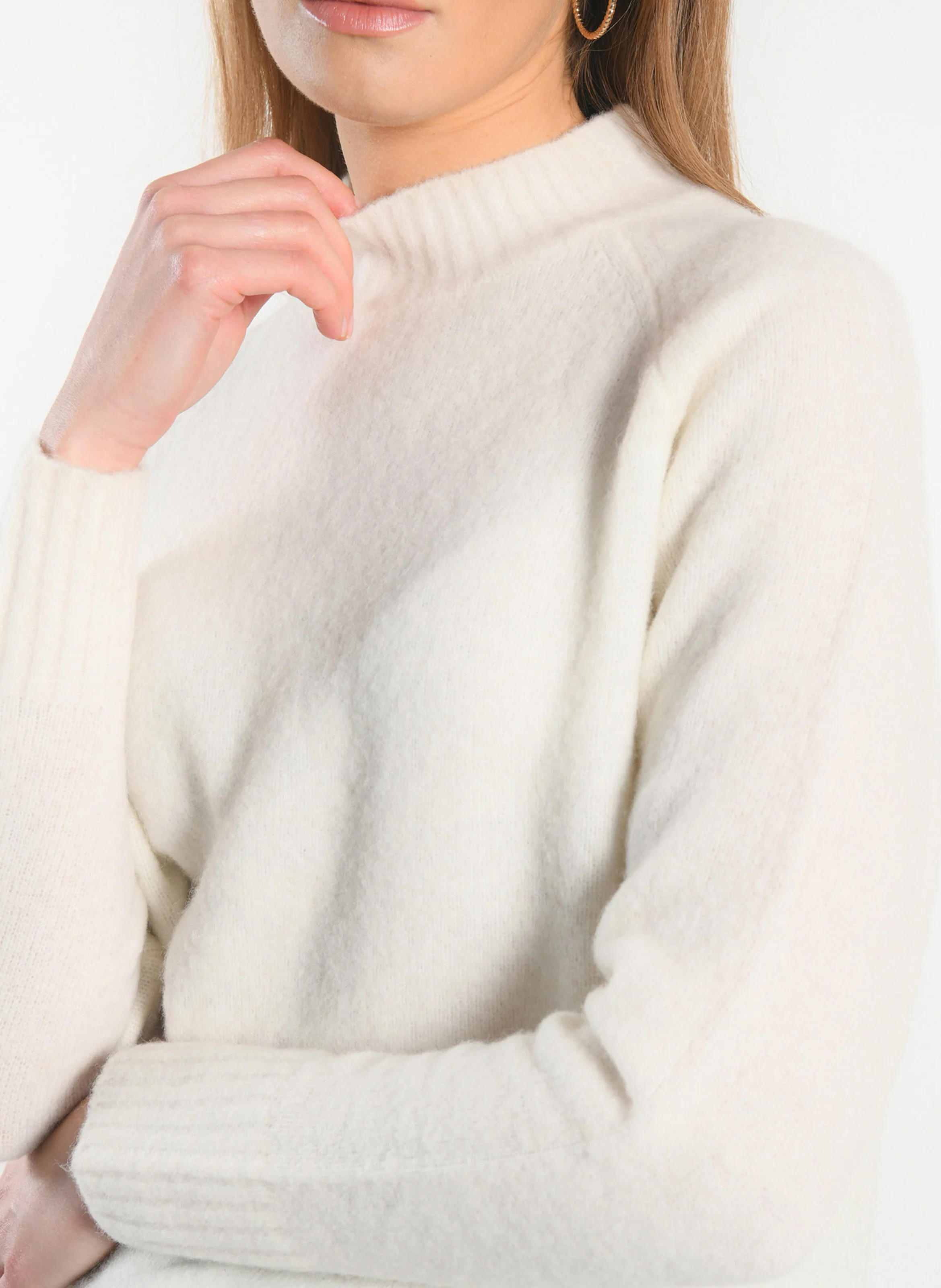 CONNIE - Pull col montant en laine mélangée | Blanc