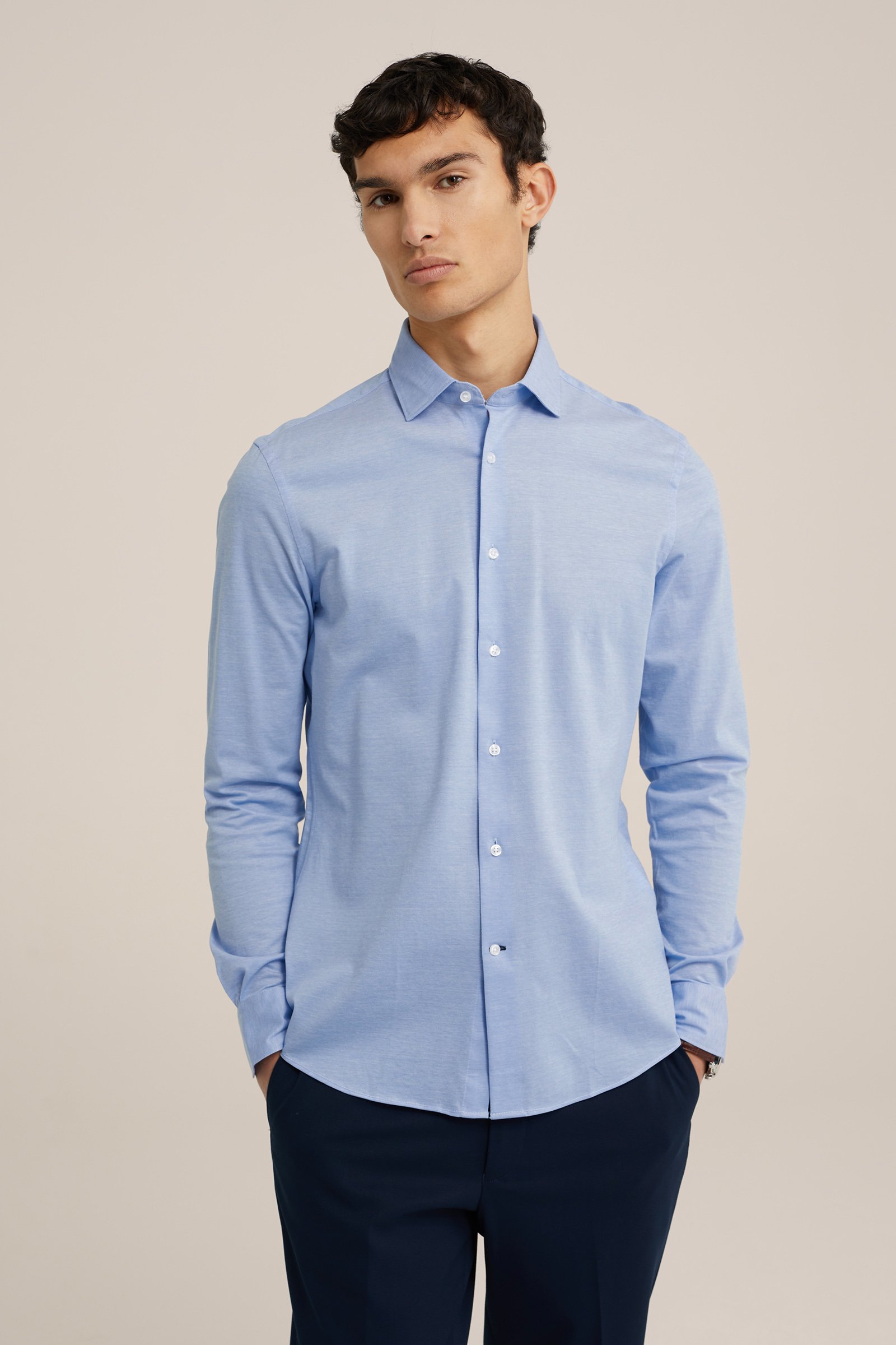 slim fit pique jersey overhemd WE Fashion Lichtblauw
