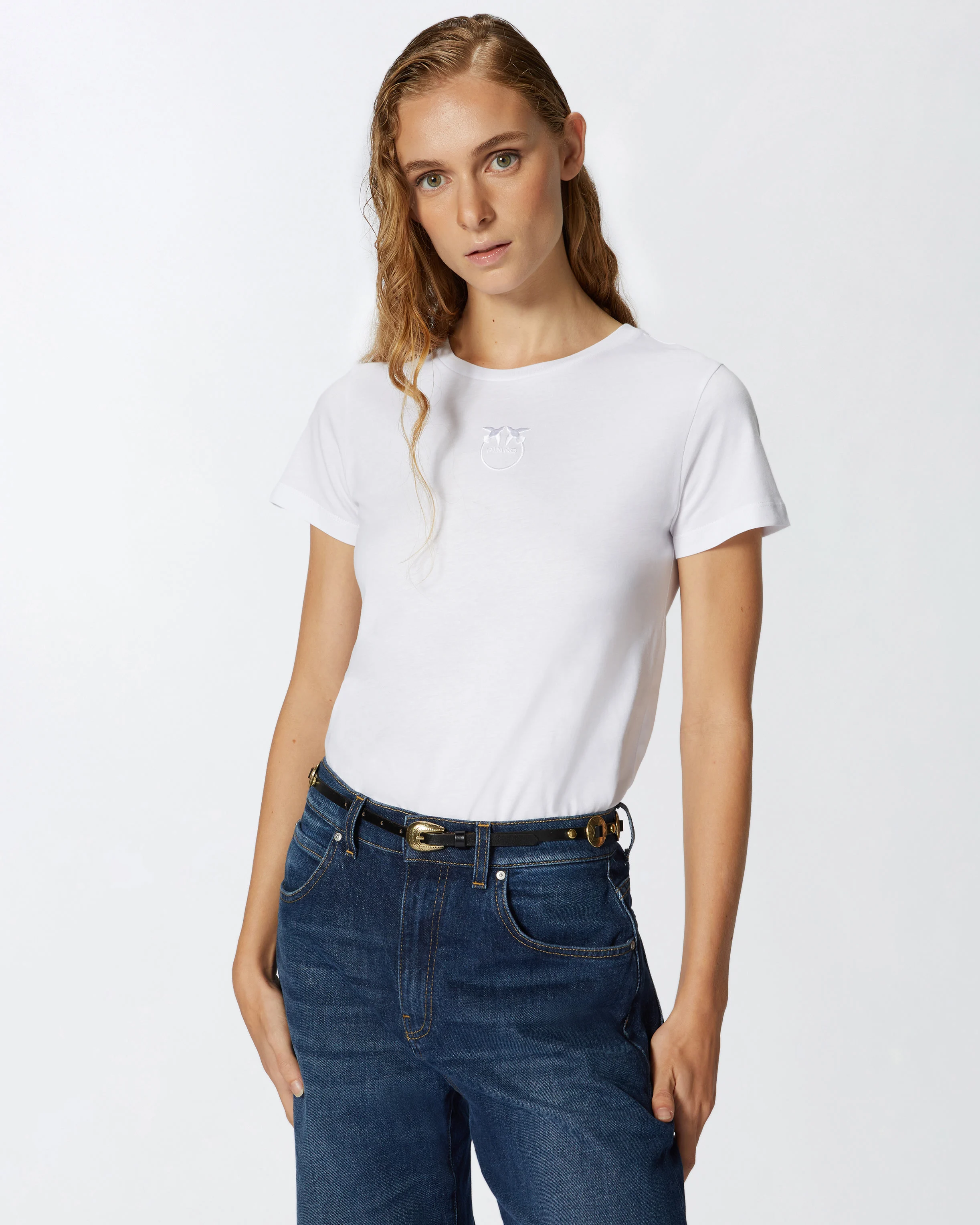 T-shirt à manches courtes et logo brodé | Blanc