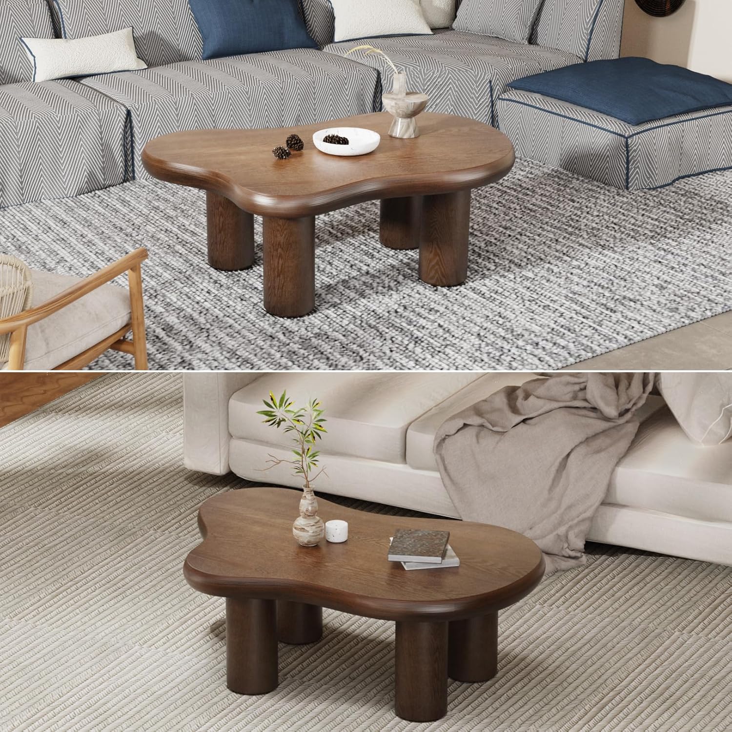 Cloud Couchtisch, modern, niedlich, unregelmäßig, einfacher Tee-/Mitteltisch für kleinen Raum, Beistelltisch für Wohnzimmer, Heimbüro, drinnen (Braun 116,8 x 78,7 x 38,9 cm (B x T x H)