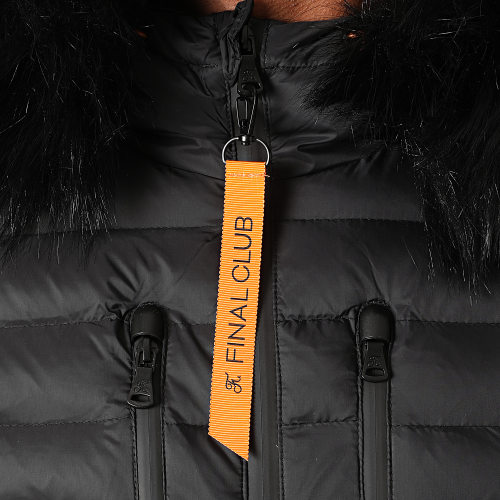 Doudoune Capuche Premium Tech Fourrure Noir Orange
