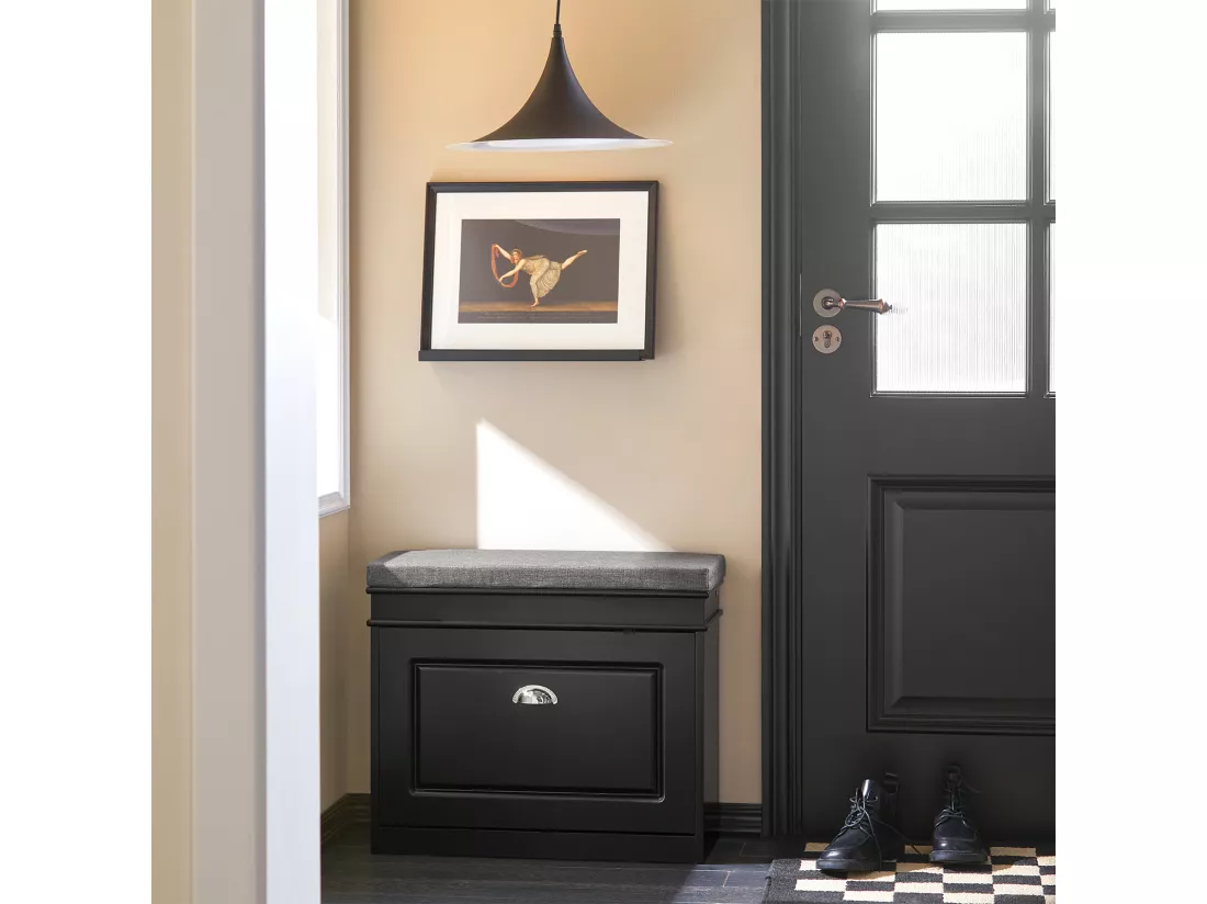 Banc à Chaussures Meuble à Chaussures avec Assise Coussin Rembourré et Abattant, FSR82-K-SCH