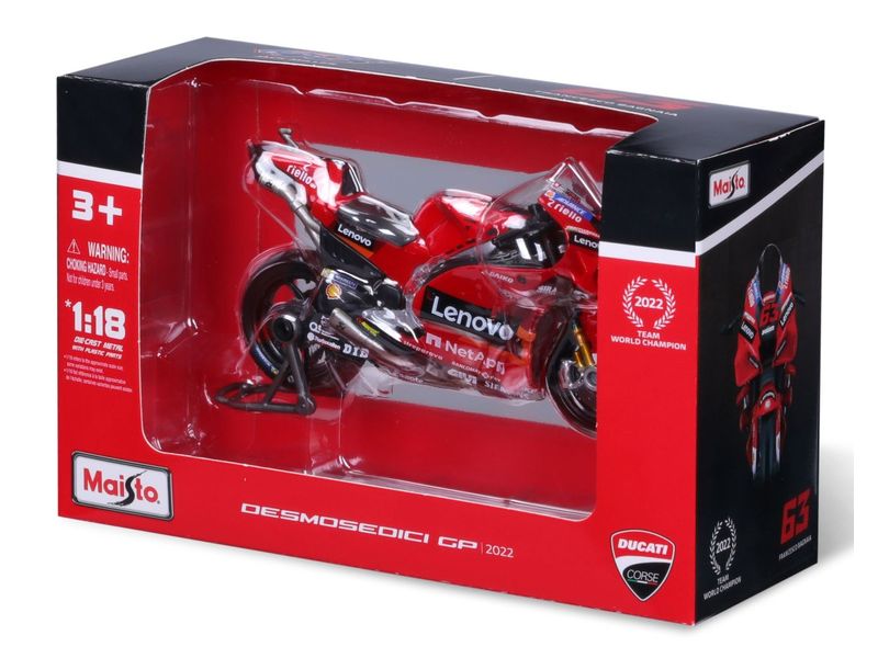 Maisto Motorrad MotoGP Ducati Lenovo #63 Bagnaia 2022 1:18 Sammlermodell im Massstab 1:18