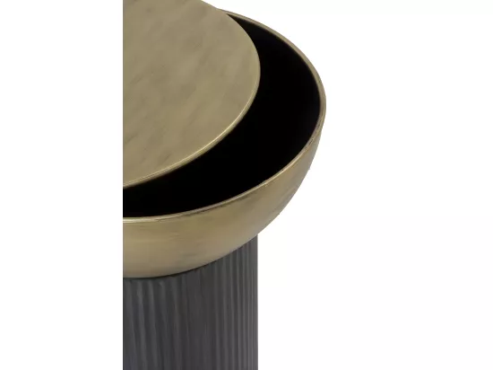 Table d'appoint en métal noir et doré avec plateau en verre noir