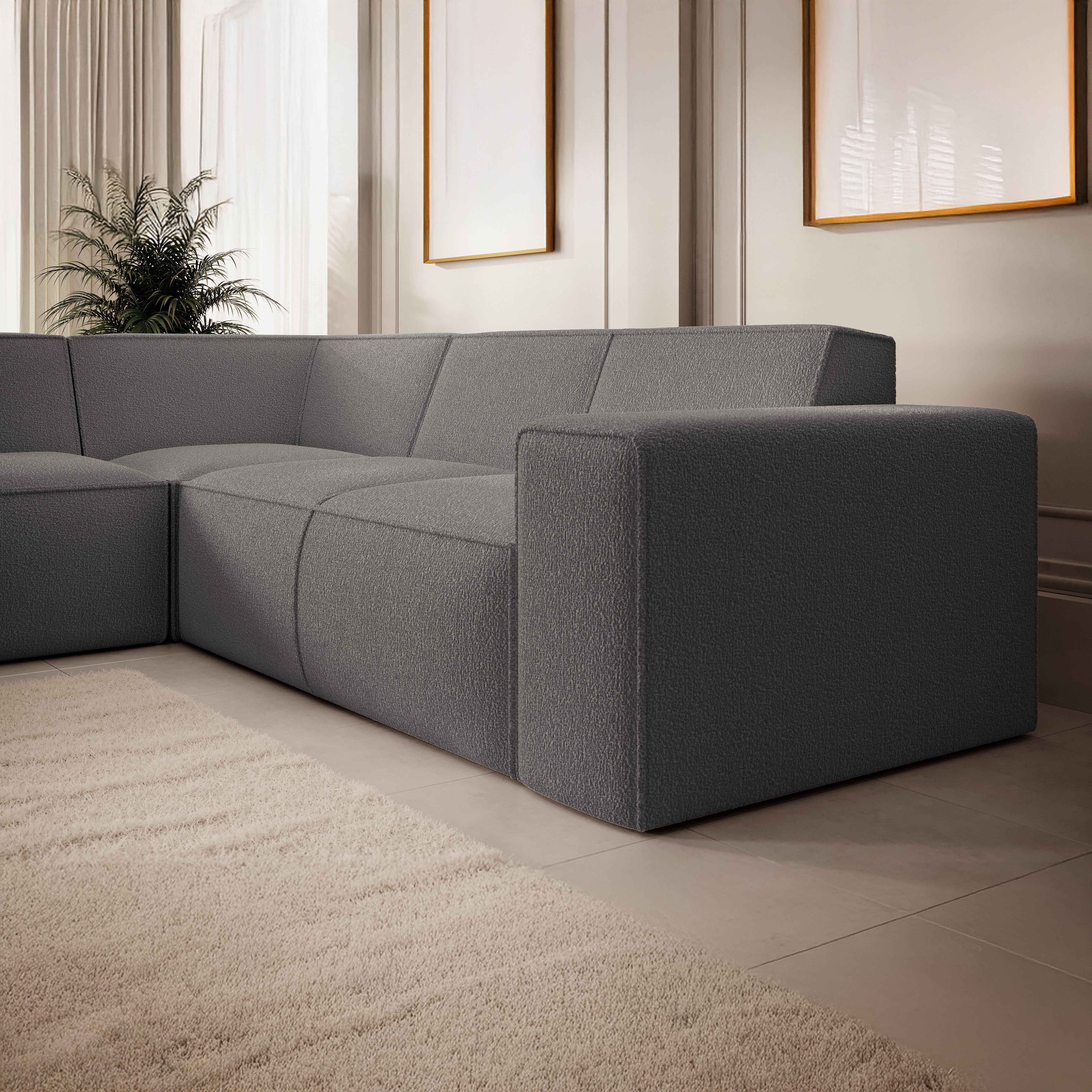 Monet - Hoekbank 4-zits met chaise longue - Teddystof grijs - Links