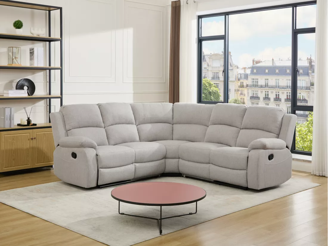 Canapé d'angle relax en tissu chiné beige RIETI