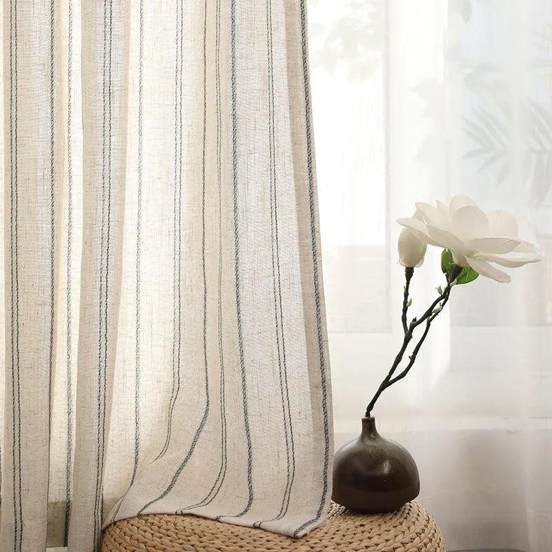 Minimal Linen Cotton Stripe Curtain |  Modern Simple Long Wide Window Drapes