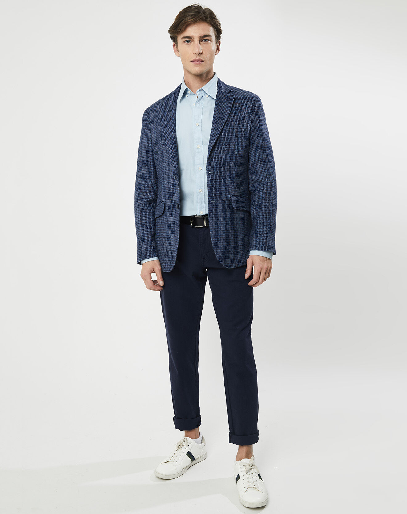 Hackett London Veste en Laine & Lin mélangés imprimé  pied de poule bleue