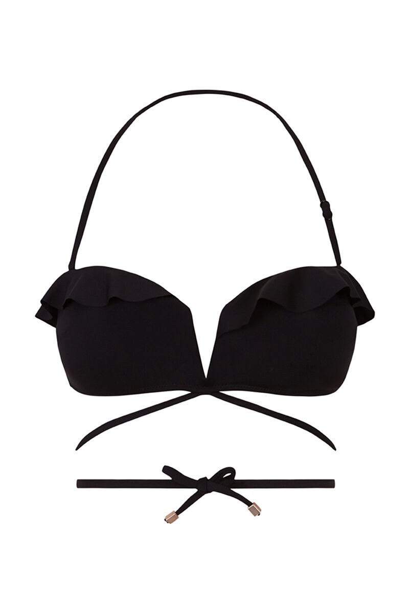 Top bikini bandeau volantes negro - negro
